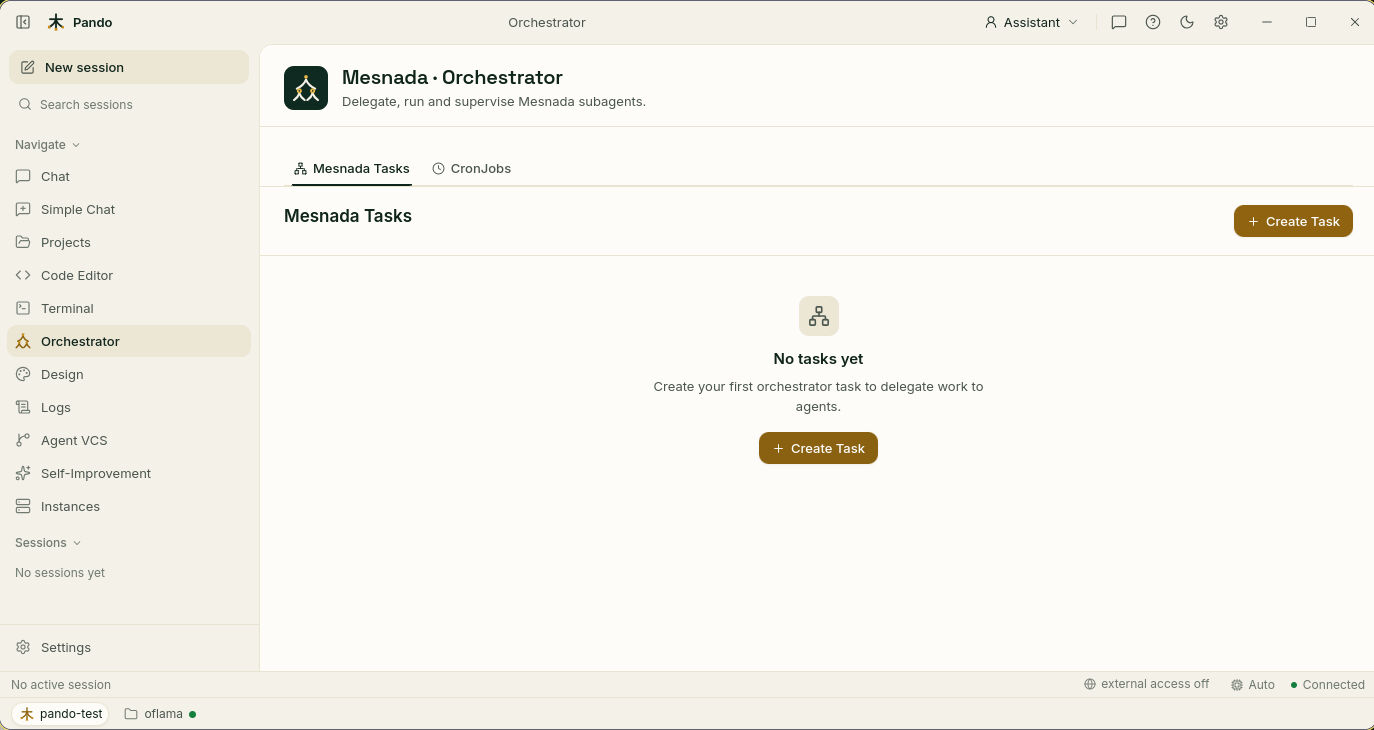 Orchestrator view with the list of Mesnada tasks