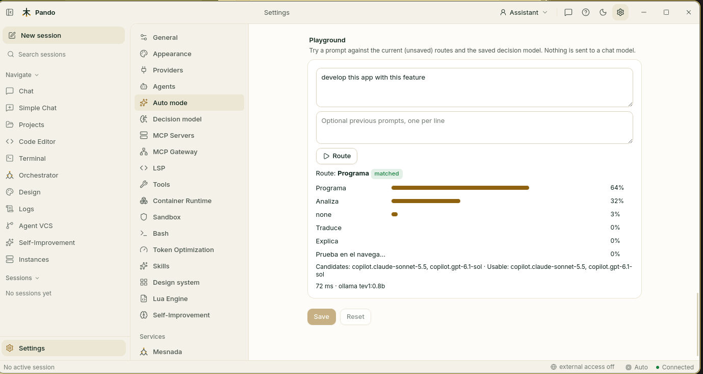 Auto mode playground showing which kind of work wins for a sample message