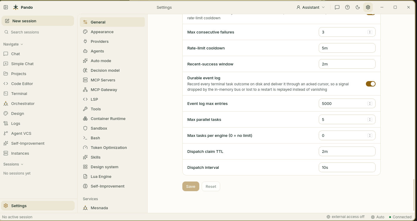 Durable event log and dispatch limits