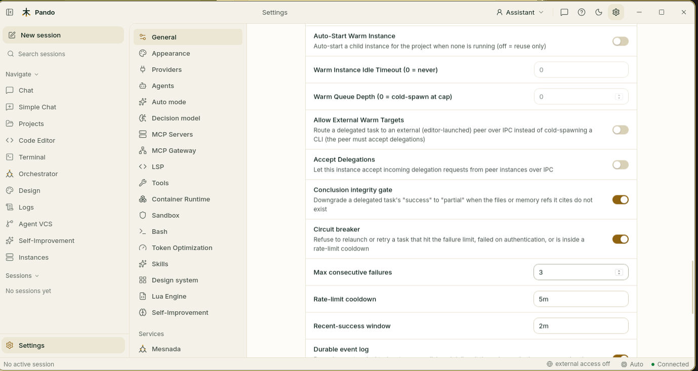 Warm instance settings, integrity gate and circuit breaker