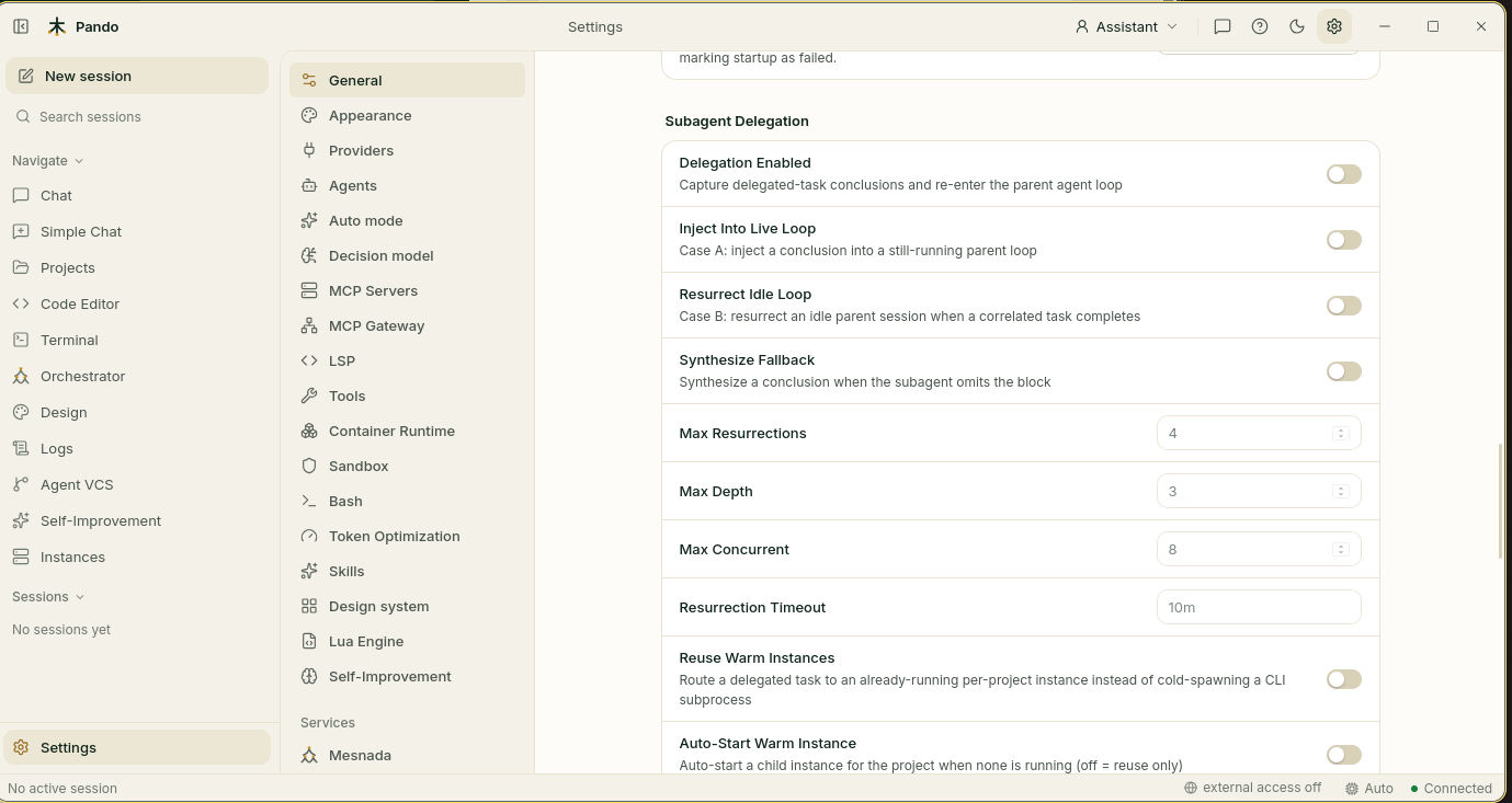 Subagent delegation switches in General settings
