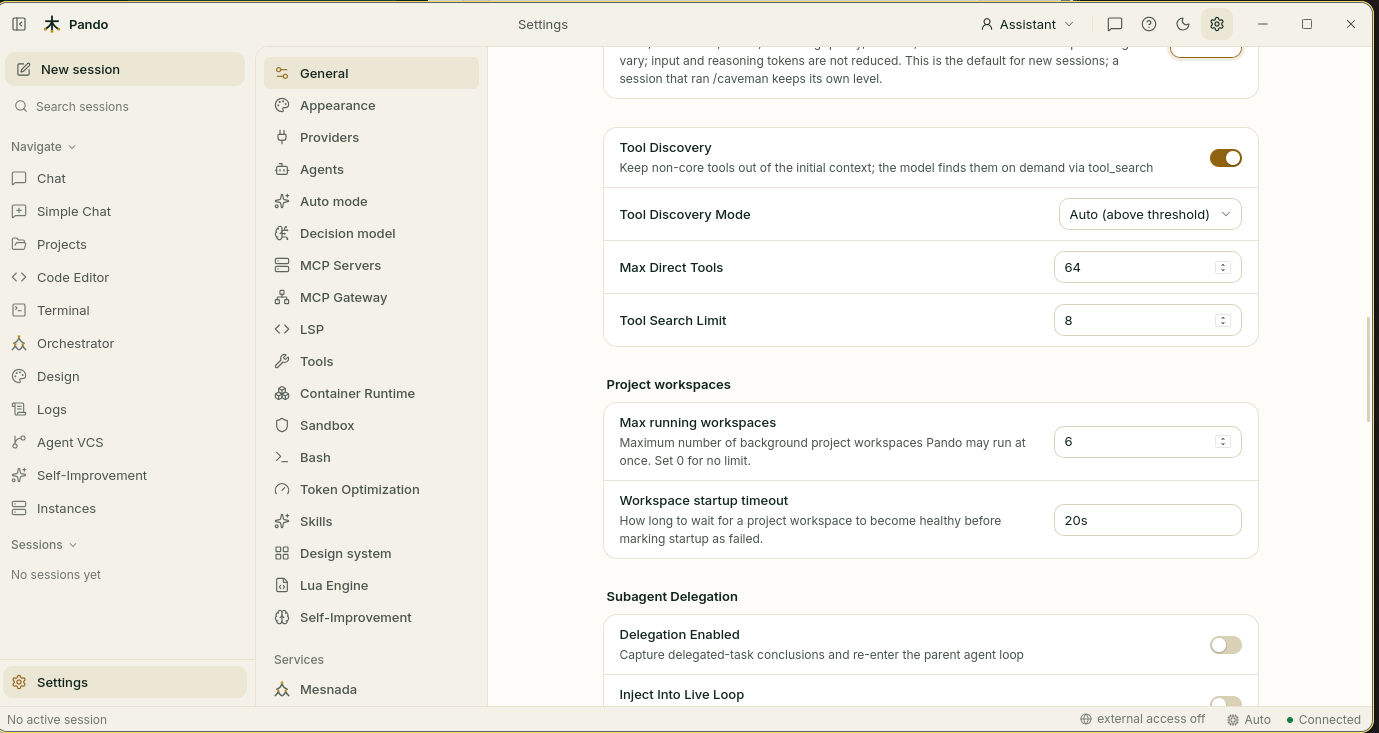 Tool discovery settings in General