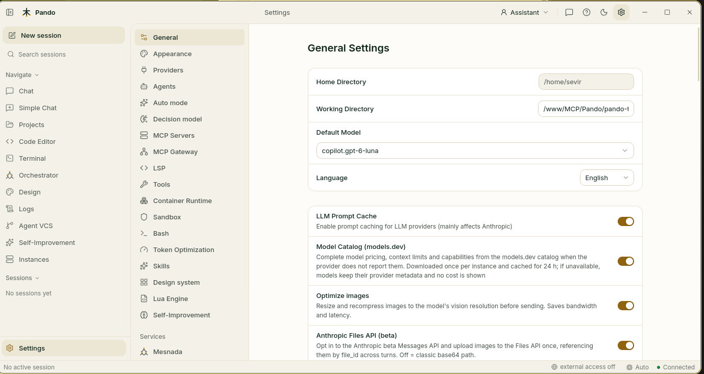 General settings with prompt cache and image optimization