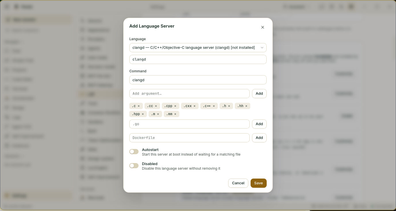 Add Language Server dialog