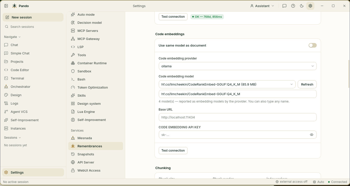 Code embedding settings