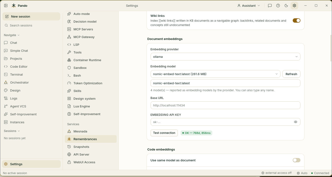 Document embedding settings