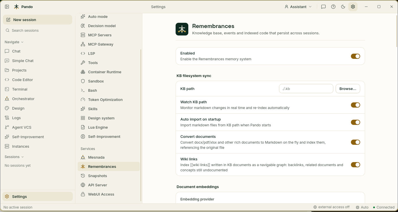 Remembrances settings: knowledge base sync