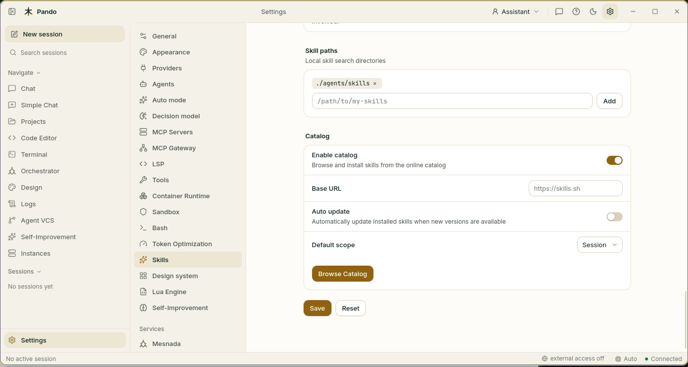 Skill paths and catalog settings