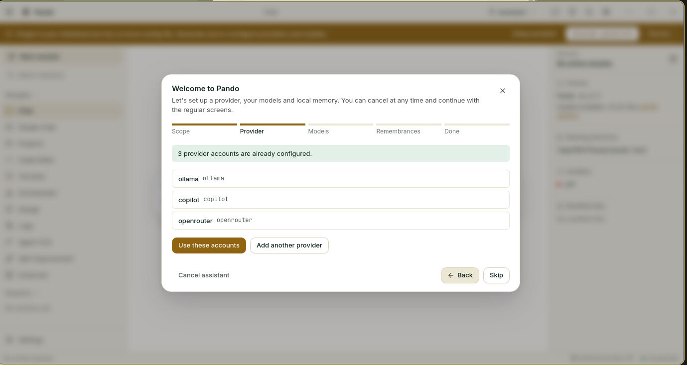 Setup assistant: provider accounts