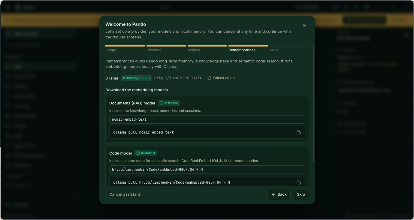 Setup assistant: memory models