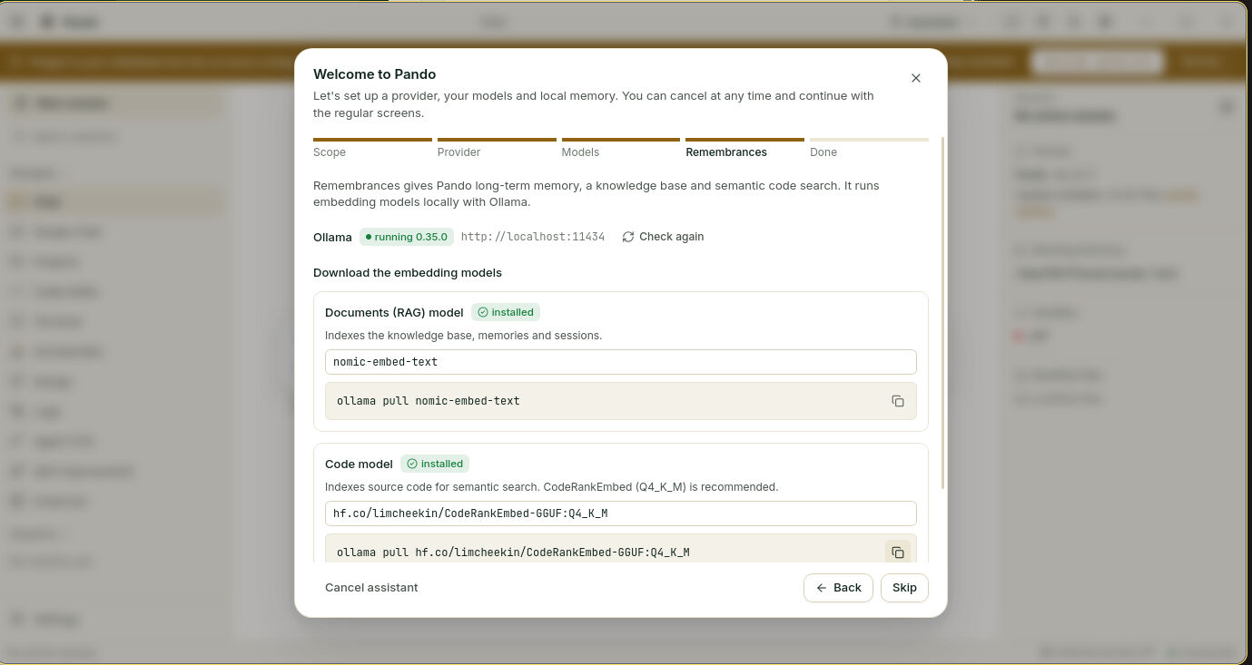 Setup assistant: memory models